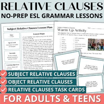 Preview of Adult ESL Grammar Worksheets, Lesson Plans, Activities Bundle - Relative Clauses