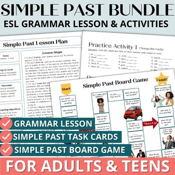 Preview of Adult ESL Grammar Worksheets, Task Cards & Activities - The Simple Past Bundle
