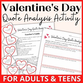Preview of Adult ESL Valentine's Day Quote Analysis Task Cards and Activities