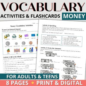 Beginner Adult ESL Vocabulary Activities Worksheets & Flashcards - Money