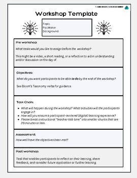 Preview of Adult Learning Workshop Template (Editable/Fillable)
