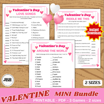 Preview of Adult Valentine MINI Bundle - Around the World, Riddle Me This, Love Songs Match