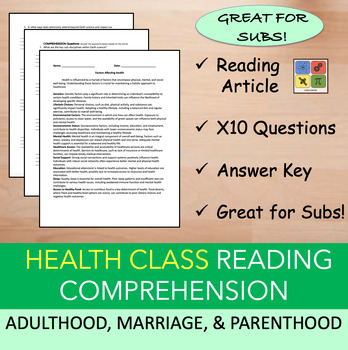 Preview of Adulthood, Marriage, Parenthood - Reading Passage and x 10 Questions (EDITABLE)