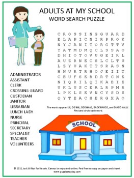 Preview of Adults at My School Word Search Puzzle | Classroom Safety Security Activity