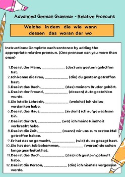 Preview of Advance German Worksheet _Relative Pronoun