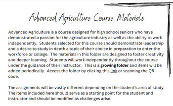 Preview of Advanced Agriculture - Independent Study Course Materials