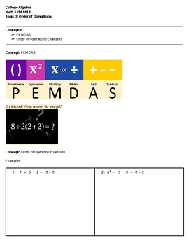 Preview of Advanced Algebra | Order of Operations | PEMDAS | Notes | Practice Problems