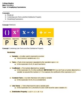 Preview of Advanced Algebra | Simplifying Expressions | Notes | Practice Problems