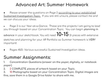 Preview of Advanced Art: Summer Homework