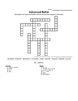 Advanced Ballet Crossword Puzzle by Just Keep Dancing TPT