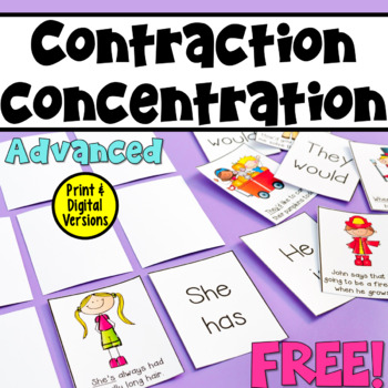 Contraction Concentration- a FREE game! This advanced version of the game was designed for upper elementary students.
