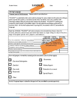 Preview of Advanced Learning Plan - Template