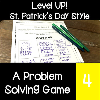 Preview of Advanced Math : Level Up ! A St. Patrick's Day Problem Solving Game Gifted 4th