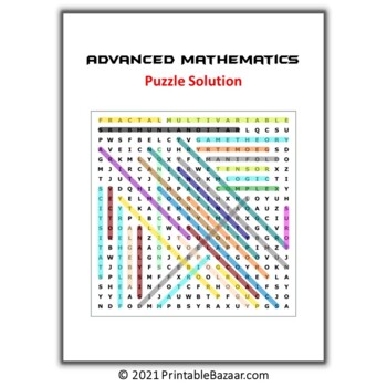 Advanced Mathematics Topics Word Search Puzzle - Science Game Printable PDF