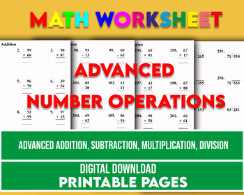 Preview of Advanced Operations Add, Subt, Multi, Division, WorckSheet With Solution
