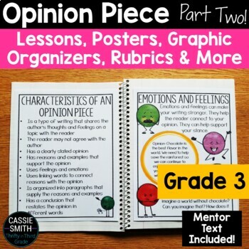 Preview of Opinion Writing Unit Part 2 3rd Grade Graphic Organizer Anchor Charts Rubric