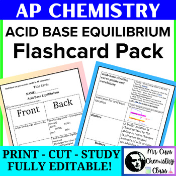 Preview of Advanced Placement AP Chemistry Exam Acid Base Equilibrium Review Flashcards