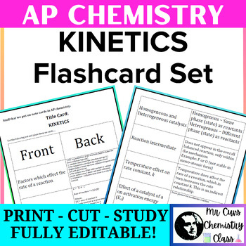 Preview of Advanced Placement AP Chemistry Exam Kinetics Review Flashcards Pack