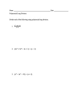 Preview of Advanced Polynomial Long Division with Answer Key