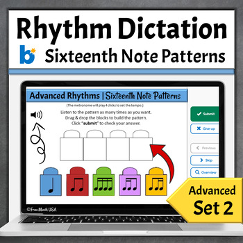 Preview of Advanced Rhythm Dictation Music Game Boom Cards Set 2 - Sixteenth Note Patterns