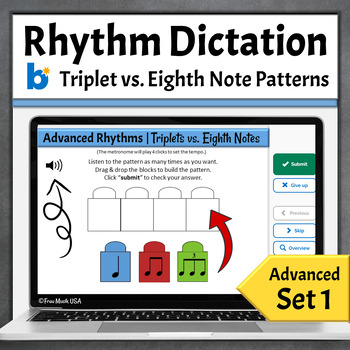 Preview of Advanced Rhythm Dictation Music Game Boom Cards Set 1 - Triplets vs. Eighths