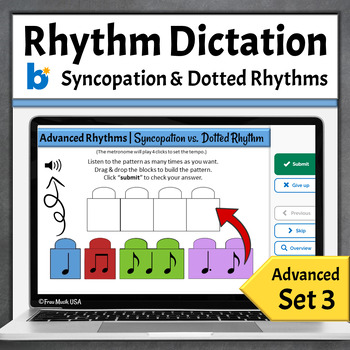 Preview of Advanced Rhythm Dictation Music Boom Cards Set 3 - Dotted Notes & Syncopation