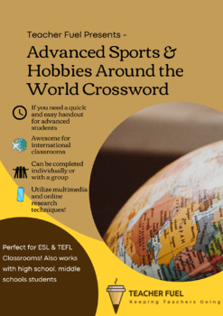 Preview of Student Hobbies & Activity Warmer - Advanced Sports Crossword (Printout) 