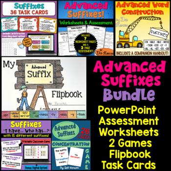 This suffixes bundle is designed for students who are ready to learn more challenging suffixes. It includes many engaging suffix activities.