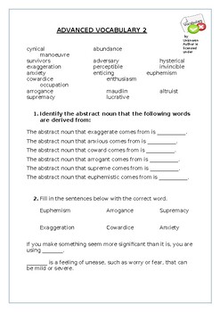 Preview of Advanced Vocabulary Worksheet 2 - 5 tasks over 2 A4 Pages