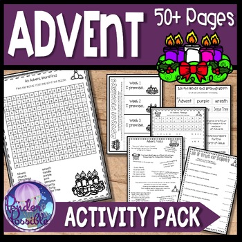 Preview of Advent Activity Pack - Weekly Themes, Puzzles, Fact Sheets, Posters....