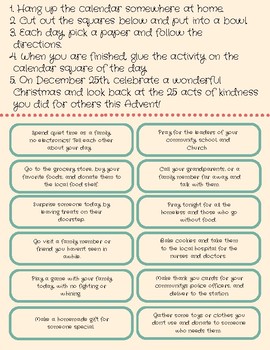 Advent Acts of Kindness by Katie Prokosch | TPT