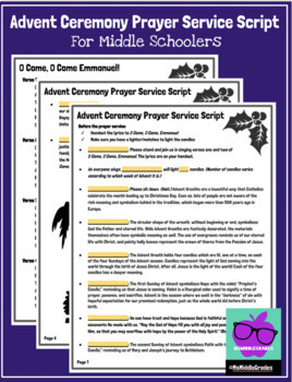 Preview of Advent Ceremony Prayer Service Script for Middle School