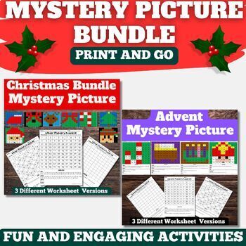 Preview of Christmas Math Bundle Mystery Picture|Puzzle| 100 Chart| December Math| Advent