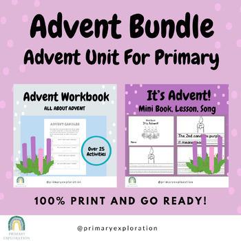 Preview of Advent Unit For Primary - Lessons, Worksheets, Crafts, Songs, Prayers, and More