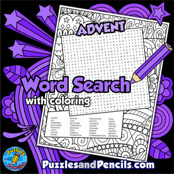 Preview of Advent Word Search Puzzle Activity Page with Coloring | Christmas Wordsearch