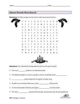 Preview of Advent Wreath Word Search Worksheet