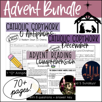 Preview of Advent and Christmas Bundle: Copywork, Reading Comprehension, and Coloring
