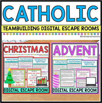 Preview of Advent and Christmas Digital Escape Room December Catholic Religious Game Bundle
