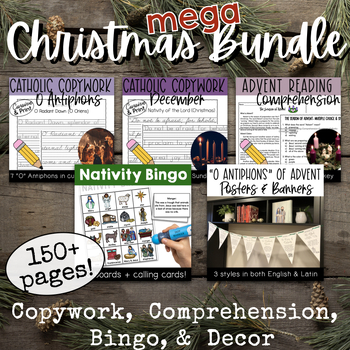 Preview of Advent and Christmas MEGA Bundle: Copywork, Bingo, Reading Comprehension & Decor