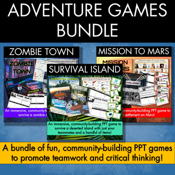 Preview of Adventure PPT Games BUNDLE: Survival Island, Mission to Mars, and Zombie Town