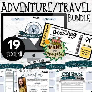 Preview of Adventure Travel Classroom Organizers, Communication, and Digital Decor BUNDLE