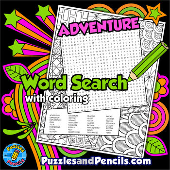 Preview of Adventure Word Search Puzzle Activity with Coloring | Literature Wordsearch
