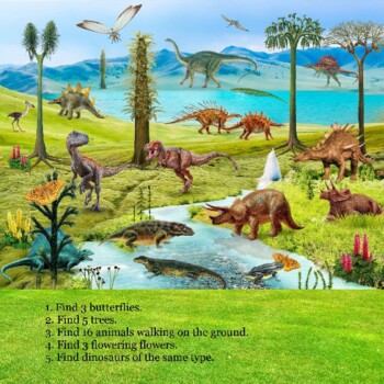 Preview of Adventure in the world of dinosaurs with attention games and learning to count