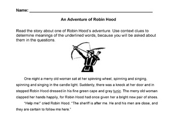Preview of Adventure of Robin Hood Story w 12 Qs on Details, Draw Conclusions Cause -Effect