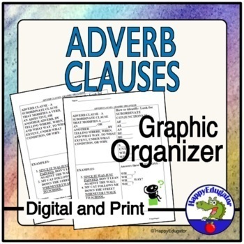 Preview of Adverb Clauses Graphic Organizer Digital and Printable with Worksheet
