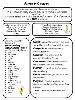 Adverb Clauses for Middle School Students by Dianne Watson | TpT