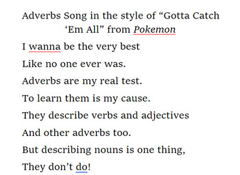 Preview of Adverb Song: Lyrics and Voice Recording