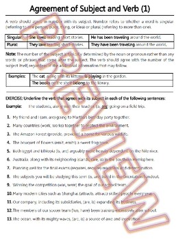 Preview of Subject Verb Agreement Worksheets and Review. High School English. ELA Test Prep