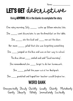Preview of Adverb and Adjective Story Worksheet