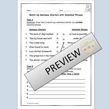 Adverbial Phrases and Fronted Adverbials Worksheet Activities | TpT